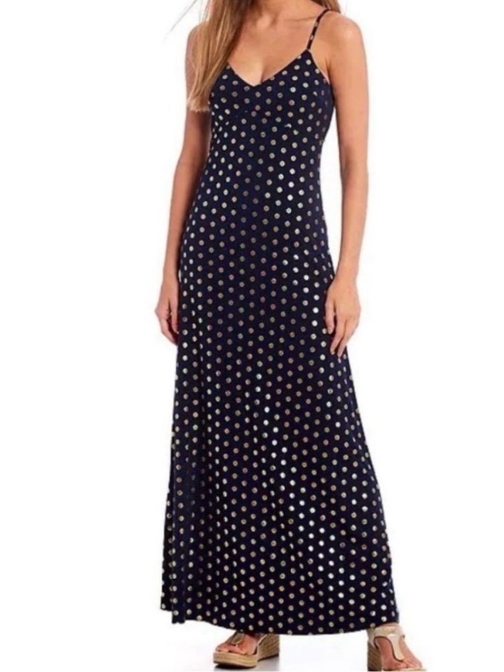 Michael Kors Navy Maxi Dress with Gold Dots